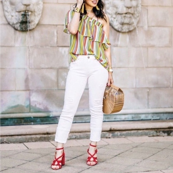 CAbi #5389 Maravilla Carnival Striped Off-the-Shoulder Top Colorful Size Medium - Picture 3 of 14